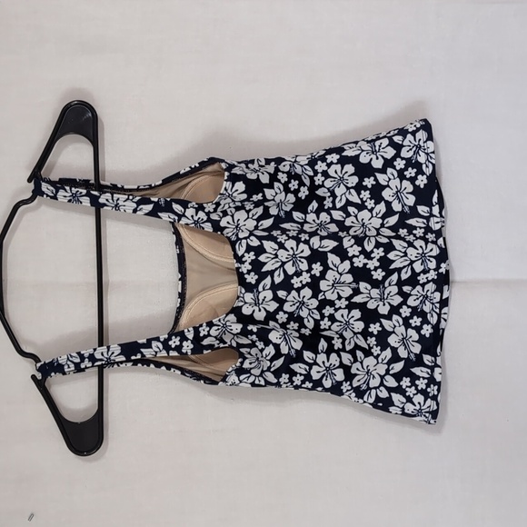 Vintage Sandcastle Navy White Floral Tankini Swim Top Size Small - Picture 3 of 3